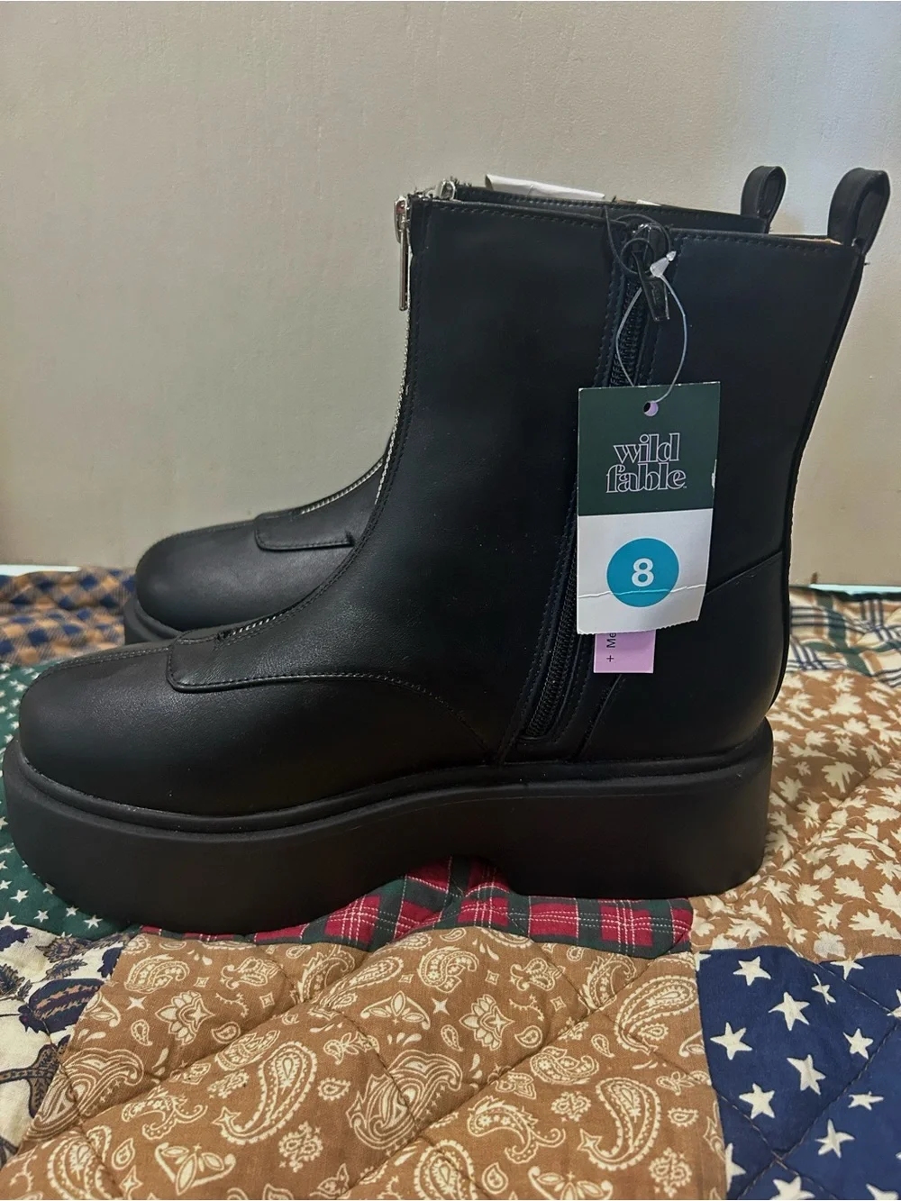 wild fable Black Chunky Platform Zip Ankle Boots